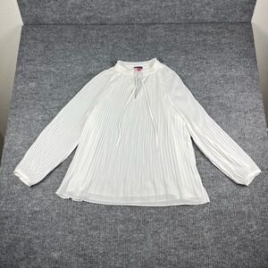 Vince Camuto Pleated Blouse Womens L Ivory Long Sleeve Tie Neck Career Work Chic